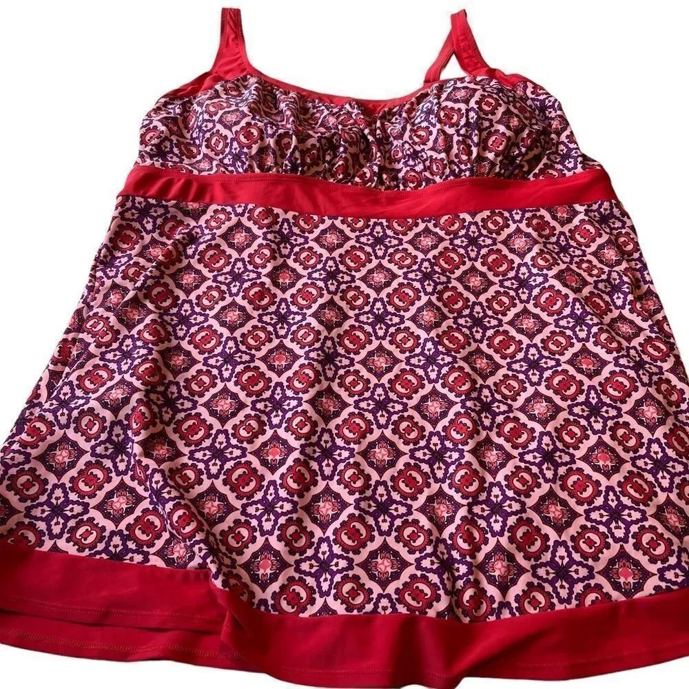 Swimsuits For All One Piece Swim Dress Size 30 Purple and Pink Print - Picture 3 of 14